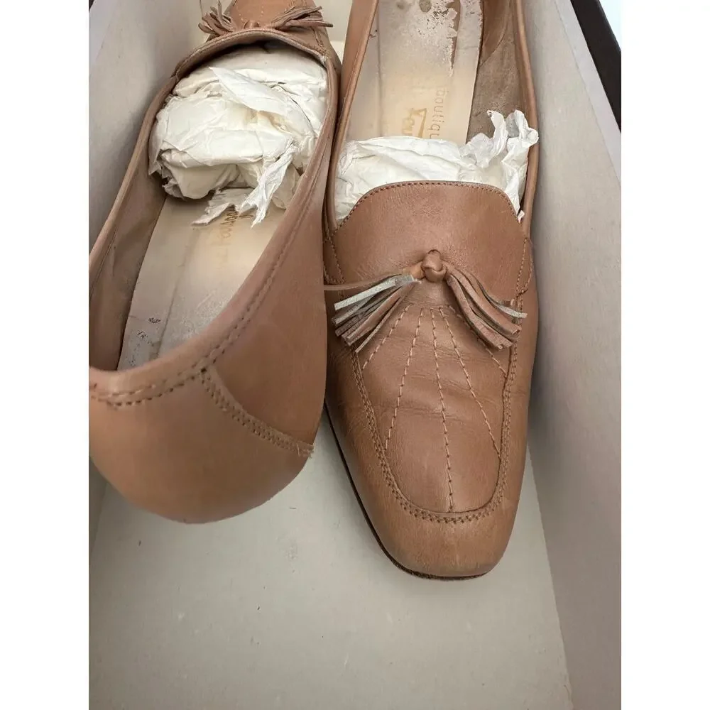 Vintage Salvatore Ferragamo Brown Leather Slip On Pump Heels loafers Size 8